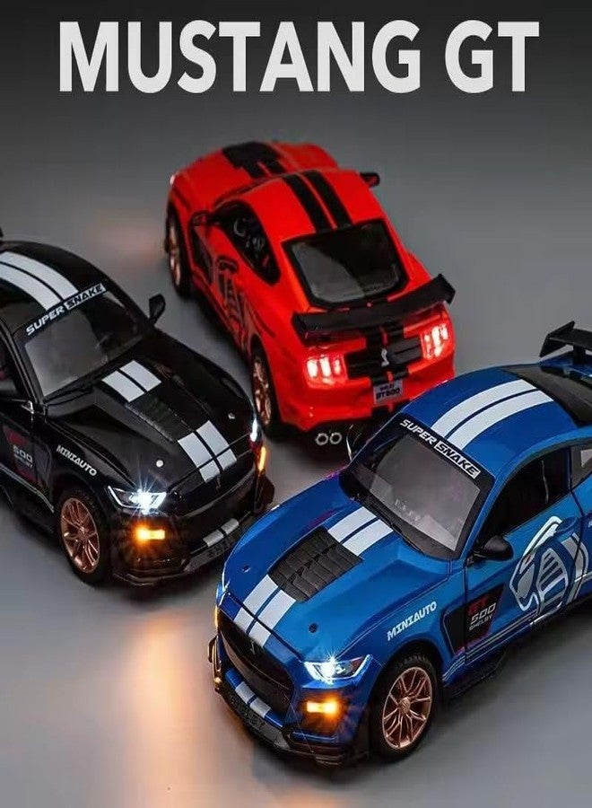 KENIRY Exclusive Alloy Metal Pull Back Die-cast Car Model with Sound Light Mini Auto Toy for Kids Metal Model Toy Car with Sound and Light [New Model] (1.32 Scale Mustang Shelby GT500-BLUE) - Image 3